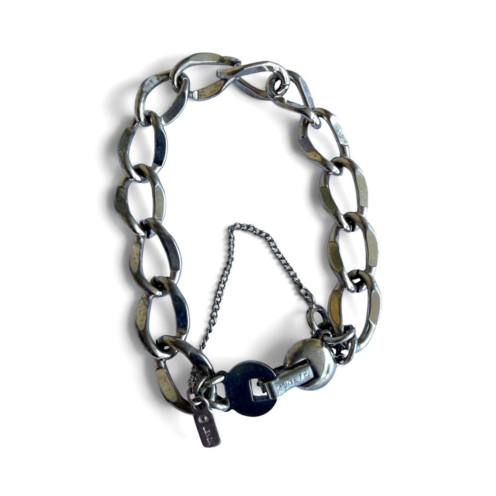 Monet Curb Link Bracelet Women 7.5 Silver Tone EUC Vintage Chunky Chain Safety